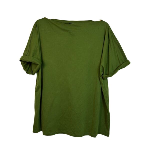Banana Republic Cotton Roll Cuff T Shirt size XL Boat Neck Forest Green Relaxed - Picture 3 of 9
